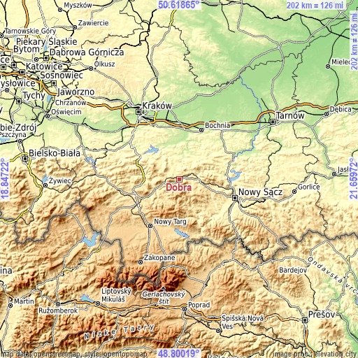 Topographic map of Dobra