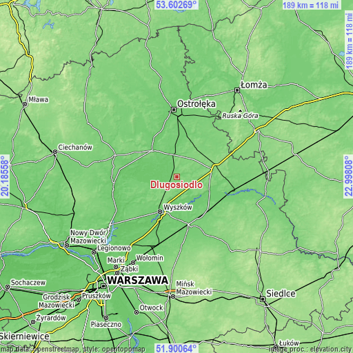 Topographic map of Długosiodło