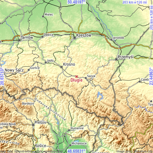Topographic map of Długie