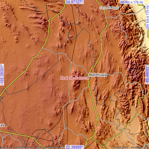 Topographic map of Real de Catorce