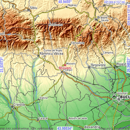 Topographic map of Mioveni