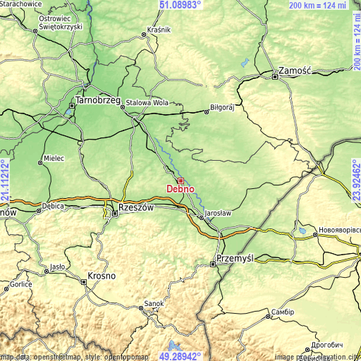 Topographic map of Dębno