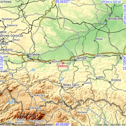 Topographic map of Dębno