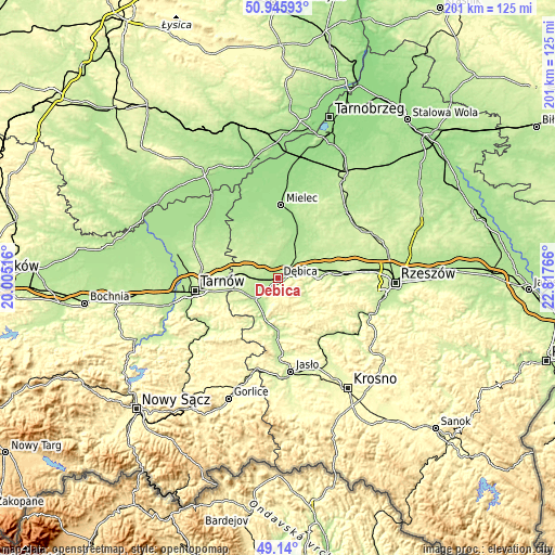 Topographic map of Dębica
