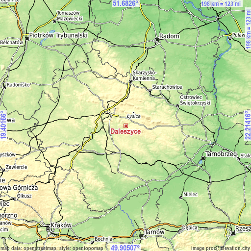 Topographic map of Daleszyce