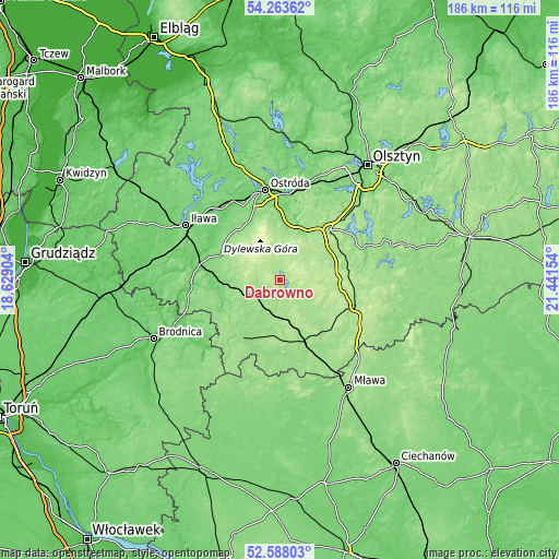 Topographic map of Dąbrówno