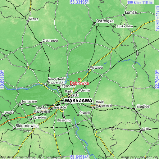 Topographic map of Dąbrówka