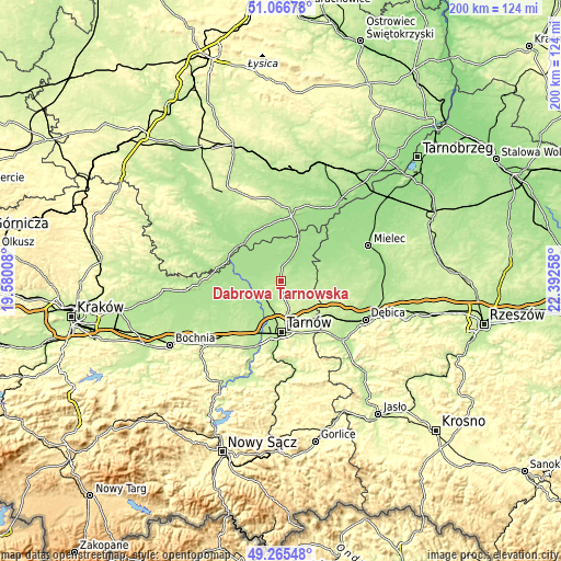 Topographic map of Dąbrowa Tarnowska