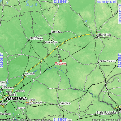 Topographic map of Czyżew