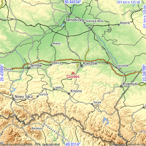 Topographic map of Czudec