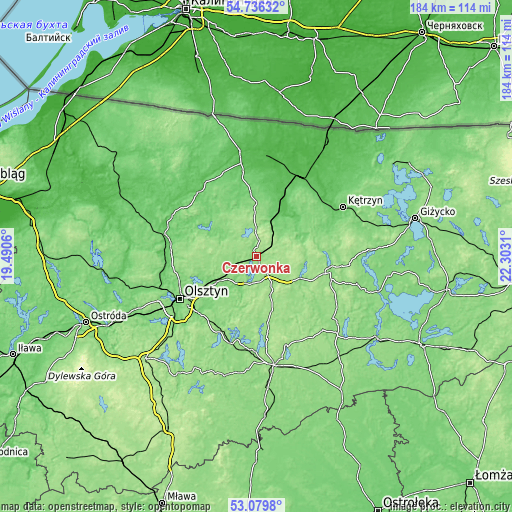 Topographic map of Czerwonka