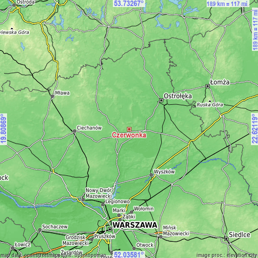 Topographic map of Czerwonka