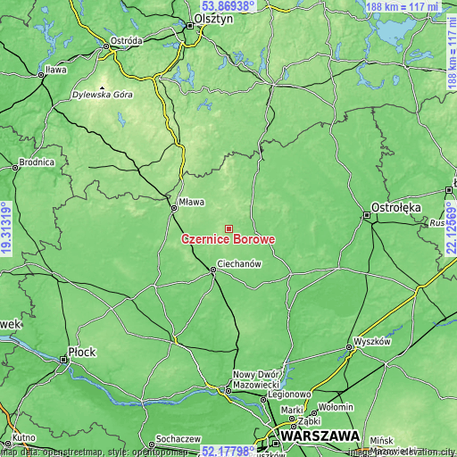 Topographic map of Czernice Borowe
