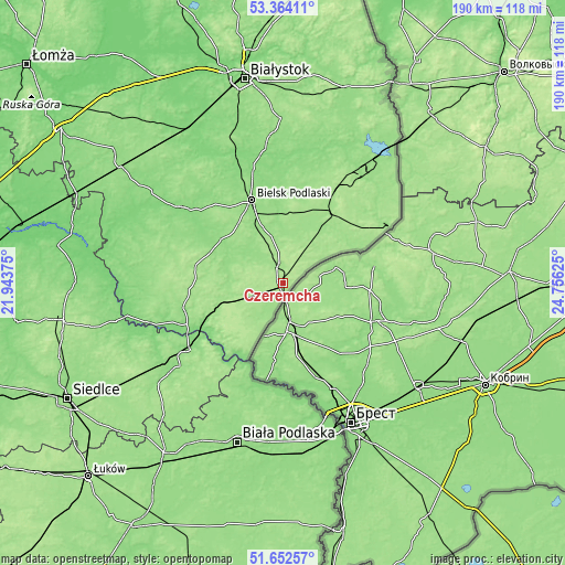 Topographic map of Czeremcha