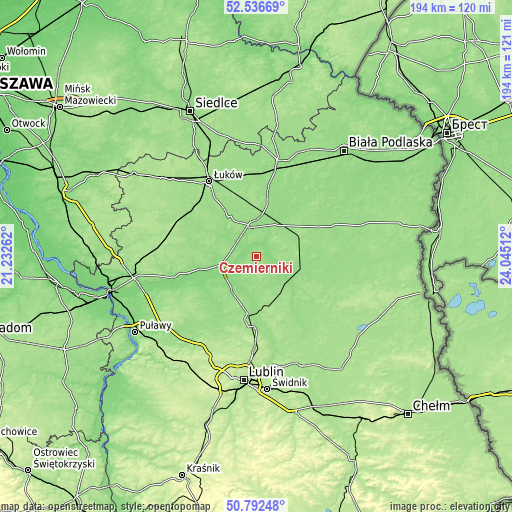 Topographic map of Czemierniki