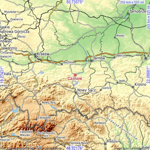 Topographic map of Czchów