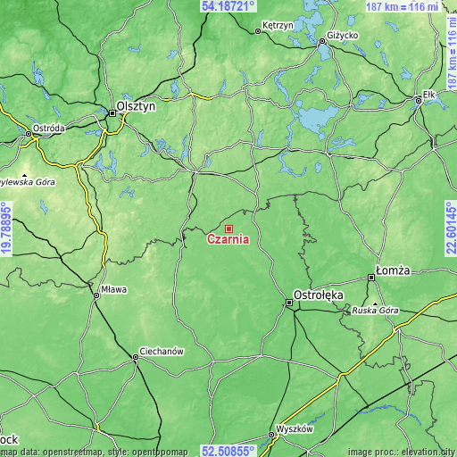 Topographic map of Czarnia