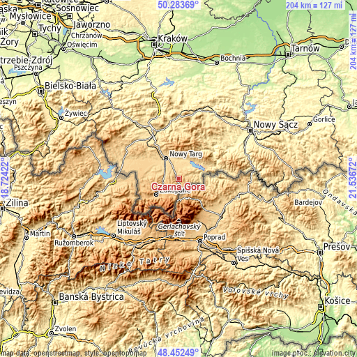 Topographic map of Czarna Góra