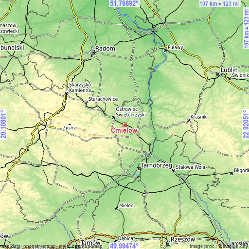 Topographic map of Ćmielów