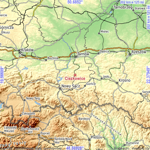 Topographic map of Ciężkowice