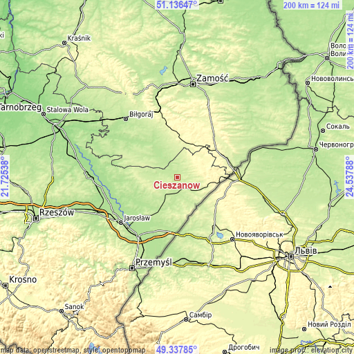 Topographic map of Cieszanów