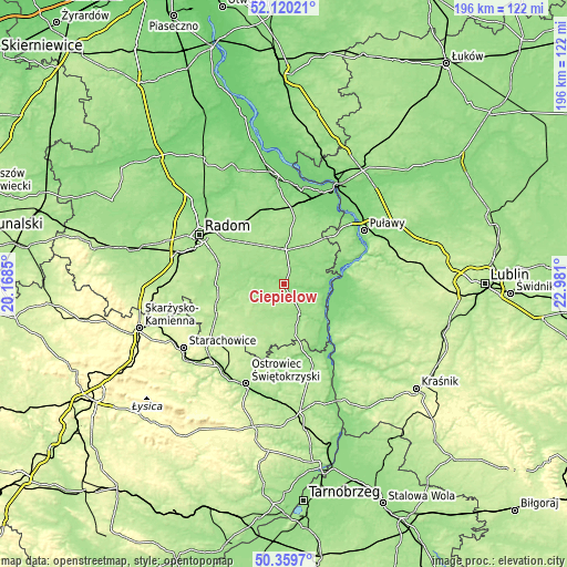 Topographic map of Ciepielów