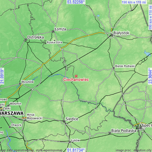 Topographic map of Ciechanowiec