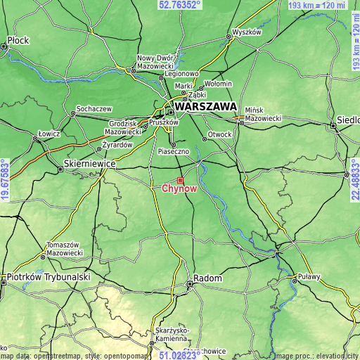 Topographic map of Chynów