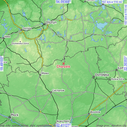 Topographic map of Chorzele