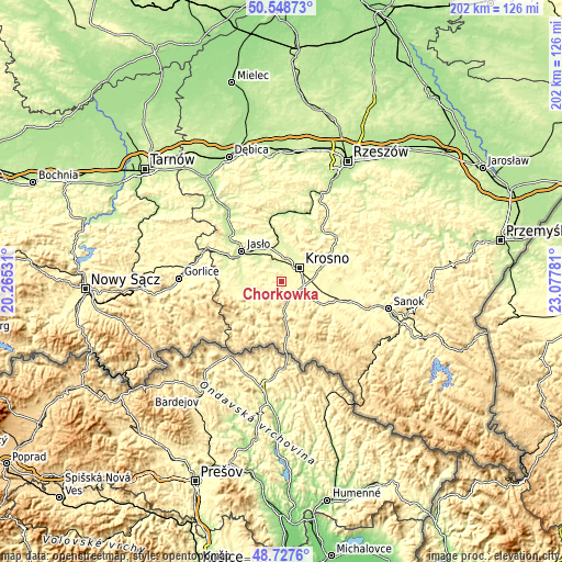 Topographic map of Chorkówka