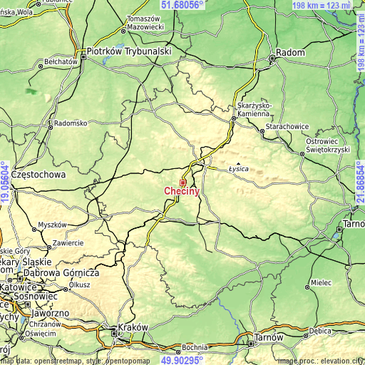Topographic map of Chęciny