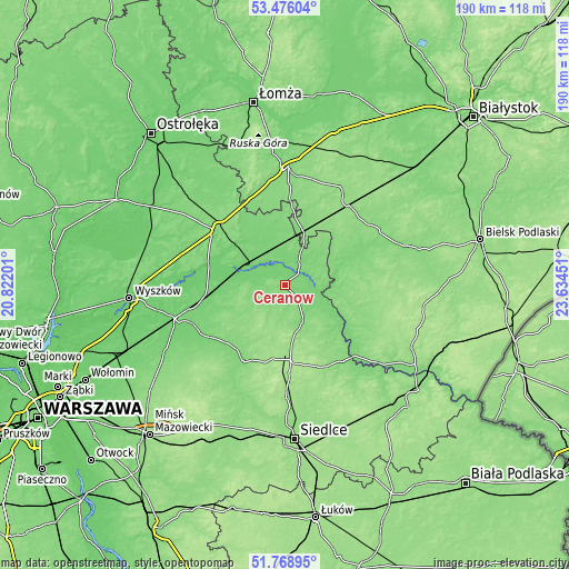 Topographic map of Ceranów