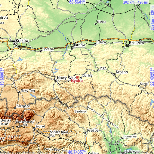 Topographic map of Bystra