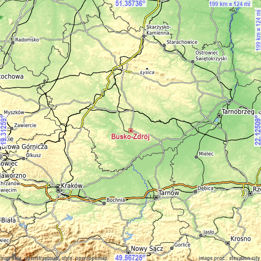 Topographic map of Busko-Zdrój