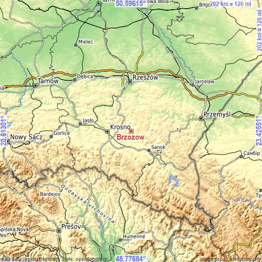 Topographic map of Brzozów