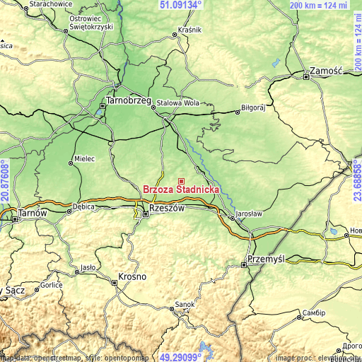 Topographic map of Brzóza Stadnicka