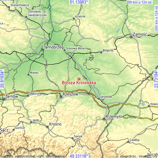 Topographic map of Brzóza Królewska