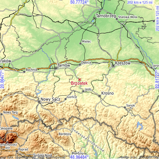 Topographic map of Brzostek