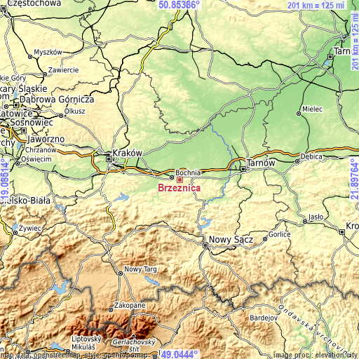 Topographic map of Brzeźnica