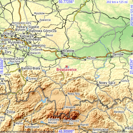 Topographic map of Brzączowice