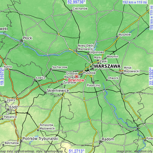 Topographic map of Brwinów