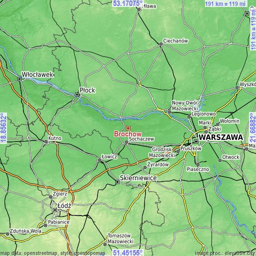 Topographic map of Brochów