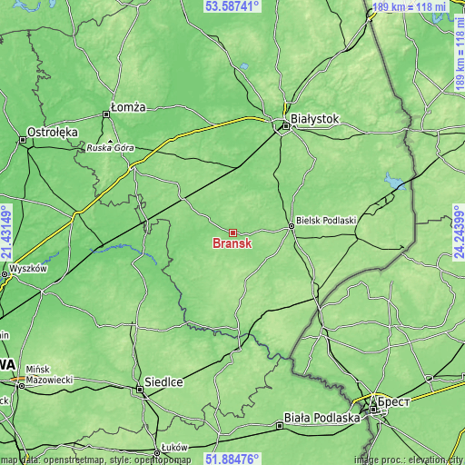 Topographic map of Brańsk