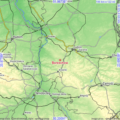Topographic map of Borzechów