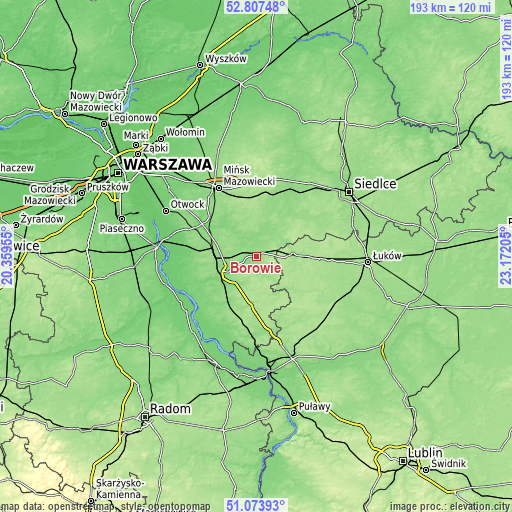 Topographic map of Borowie