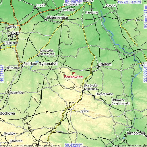 Topographic map of Borkowice