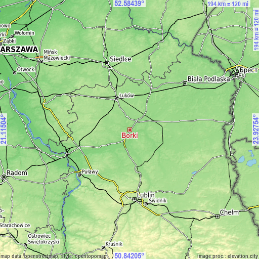 Topographic map of Borki