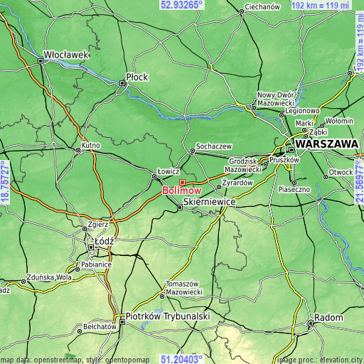 Topographic map of Bolimów