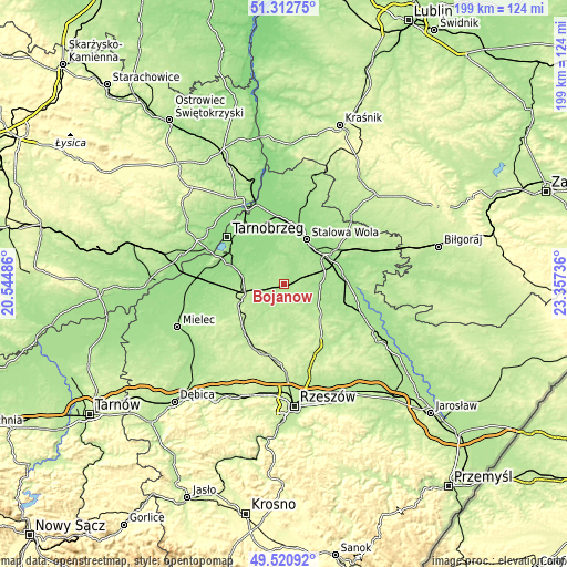 Topographic map of Bojanów
