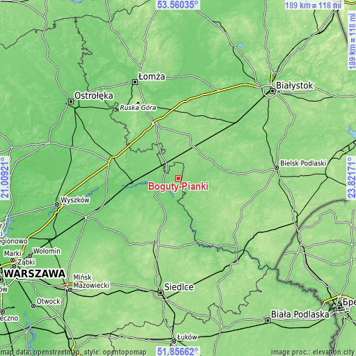 Topographic map of Boguty-Pianki